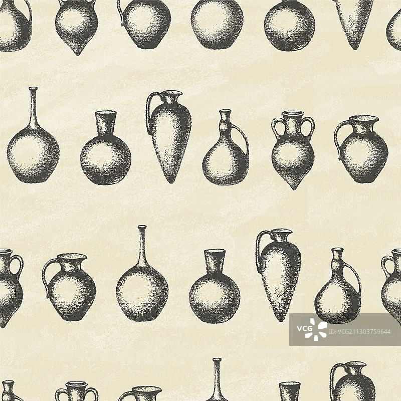 复古背景上手绘双耳细颈罐合集图片素材