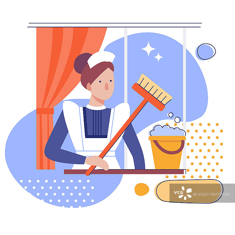 女清洁工拿着水桶和拖把的女保洁员或女清洁工图片素材