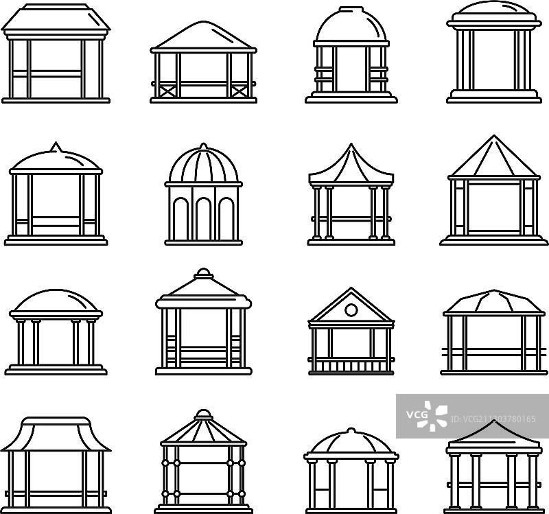 夏季凉亭图标轮廓样式图片素材