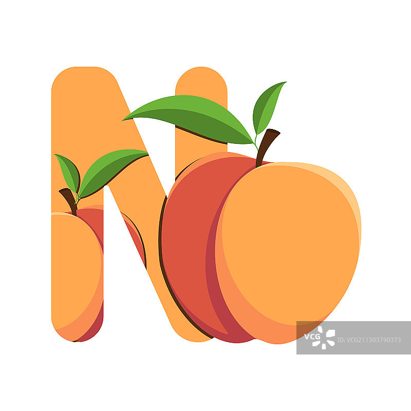 带有新鲜油桃的字母N图片素材