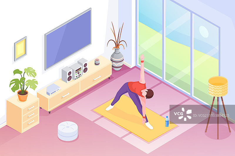 在家中练习瑜伽的男人2.5D图片素材
