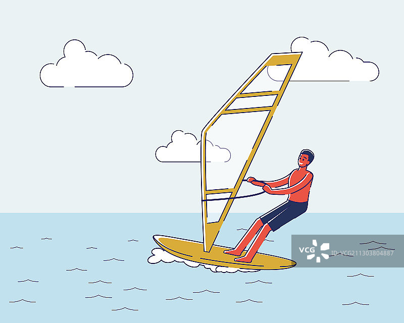 男子玩帆板卡通人物图片素材