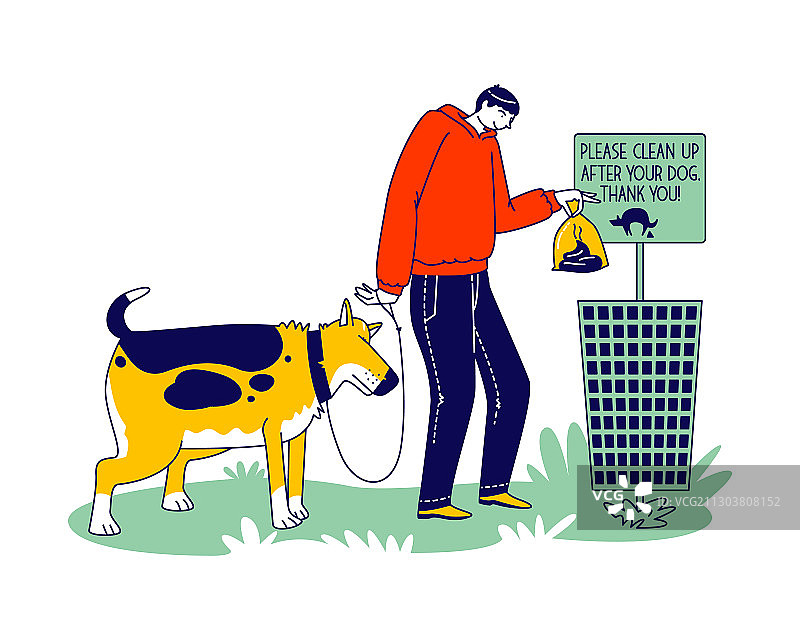 男人清理狗的粪便图片素材