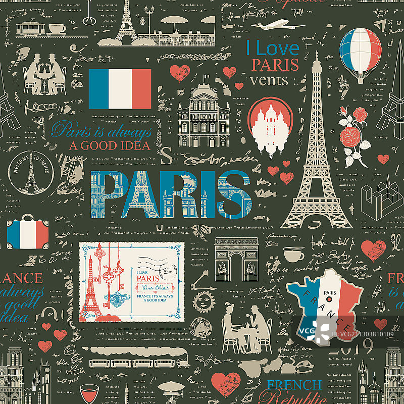 法国巴黎主题无缝图案图片素材