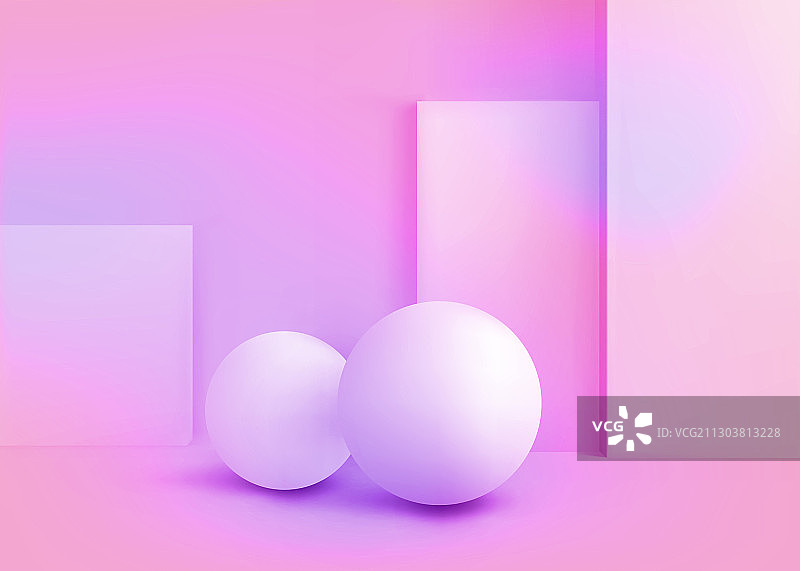 3D双色调抽象球体与方块造型图片素材