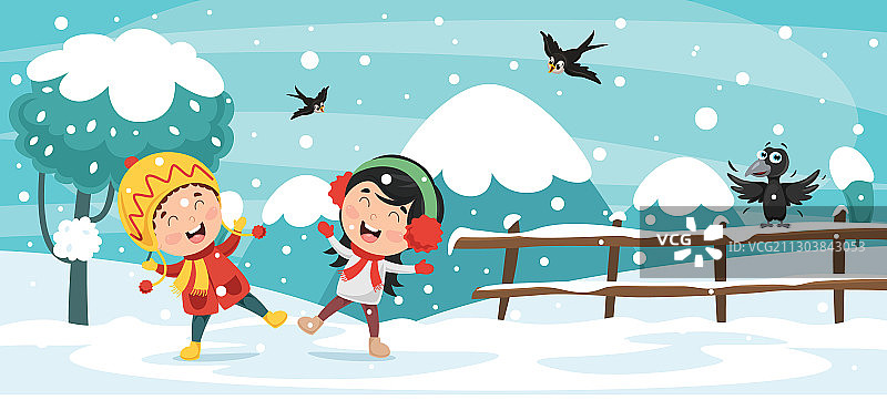 孩子们在冬天玩耍图片素材