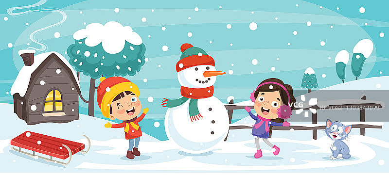 孩子们在冬天玩耍图片素材