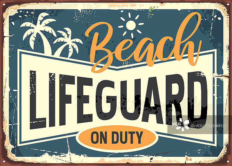 海滩救生员值班复古夏季标志图片素材