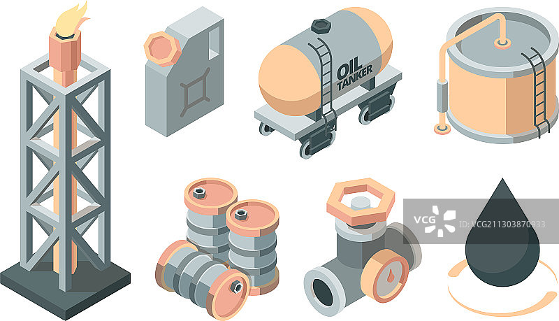 2.5D石油生产装置：井架与火焰图片素材