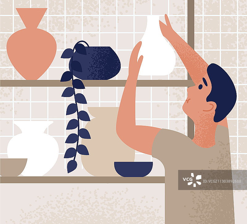 在陶瓷工作室工作的男子放置陶器图片素材