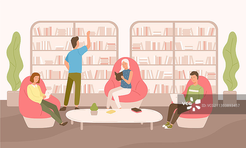 人们坐在舒适的扶手椅上看书或平板电脑图片素材