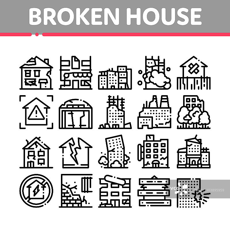 房屋破损建筑图标合集图片素材