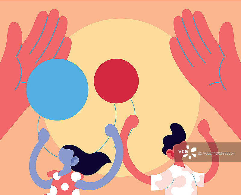 手持气球的卡通男女儿童图片素材