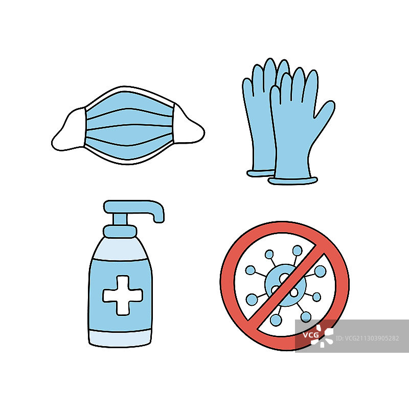 医用口罩乳胶手套和消毒液图片素材