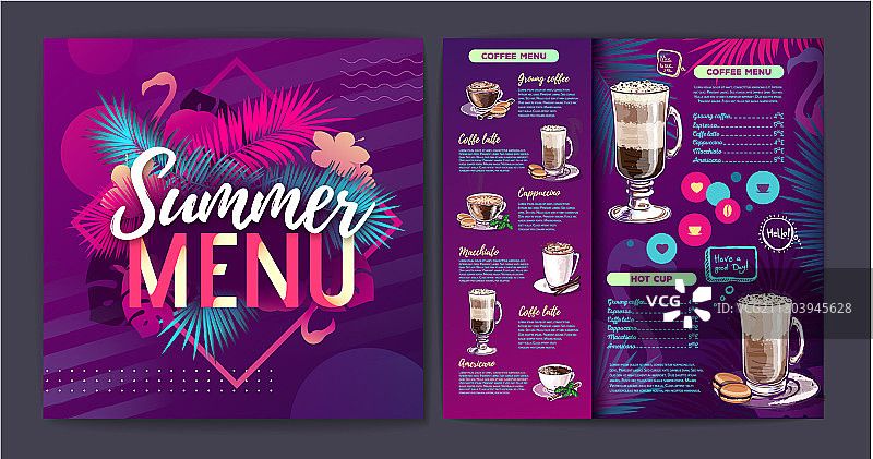 夏季热带渐变咖啡餐厅菜单图片素材