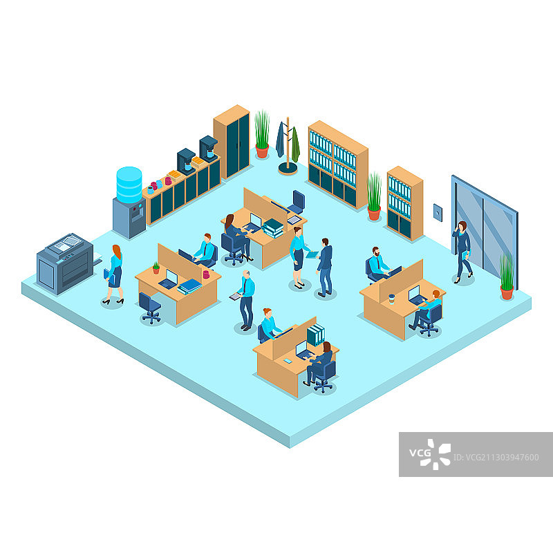 彩色人物和代理办公室室内设计图片素材