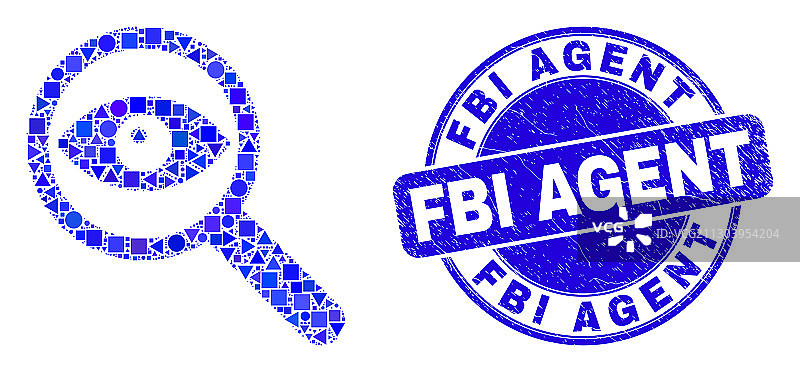 蓝色Grunge风格FBI探员印章和调查图片素材