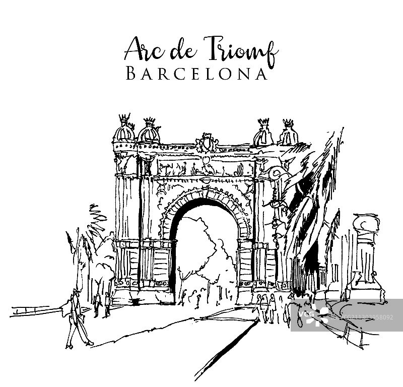 凯旋门素描图图片素材