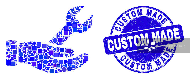 蓝色损坏的定制印章和维修手图片素材