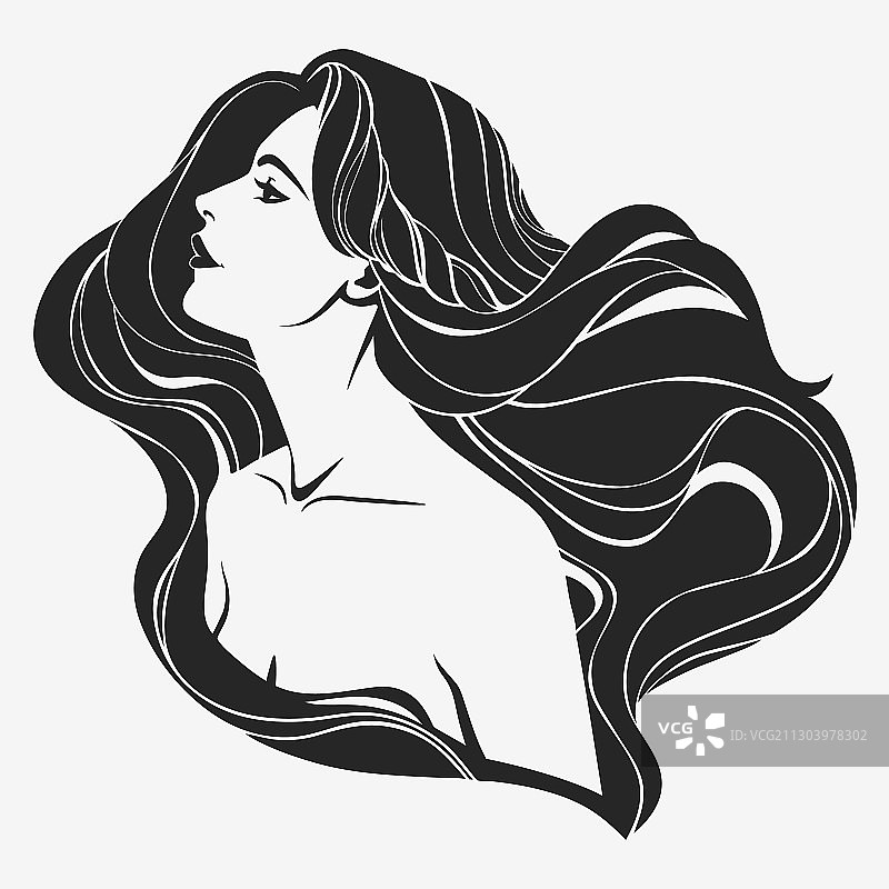 长发女孩侧面肖像图片素材