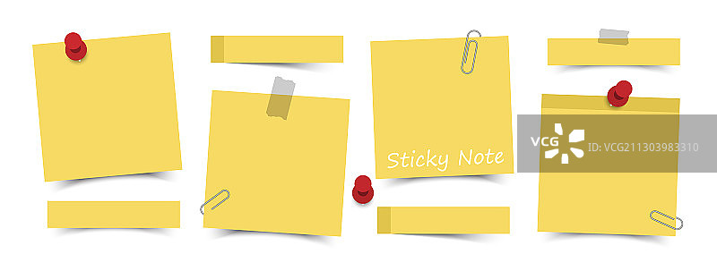 扁平风格黄色便利贴与红色图片素材