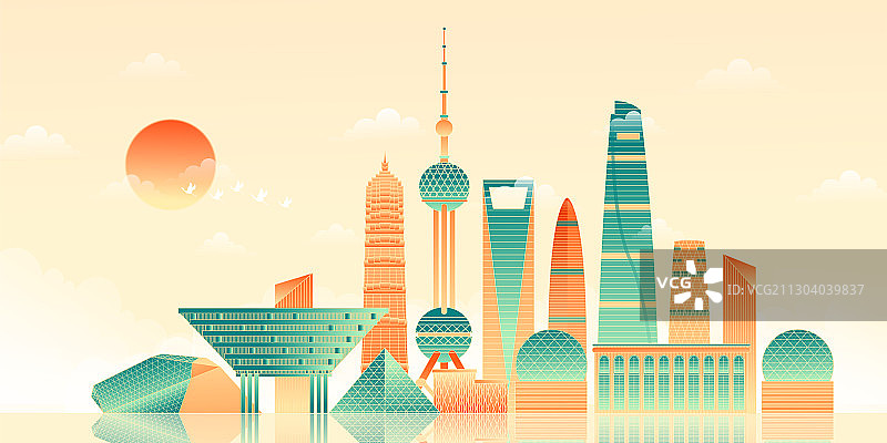 上海城市建筑群矢量插画图片素材