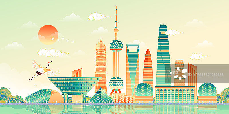 上海城市建筑群矢量插画图片素材