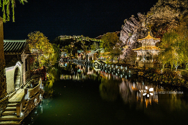 北京密云古北水镇夜景街拍图片素材