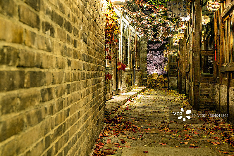 北京密云古北水镇夜景街拍图片素材