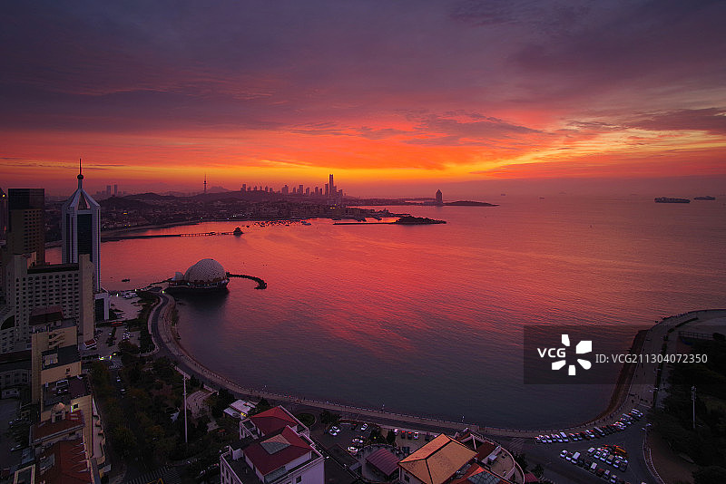 霞光璀璨前海湾图片素材