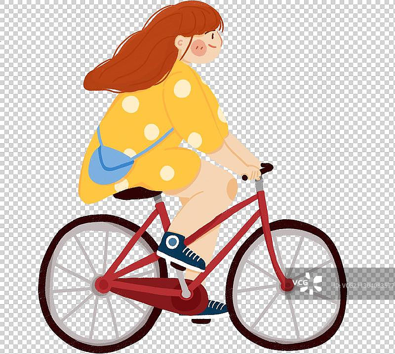 女孩骑自行车插画图片素材