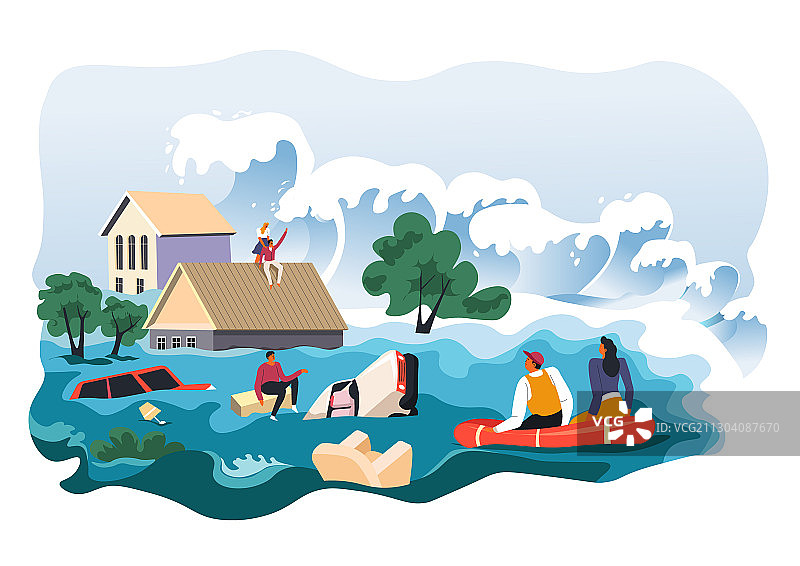 城市或乡村的洪水灾害或末日图片素材