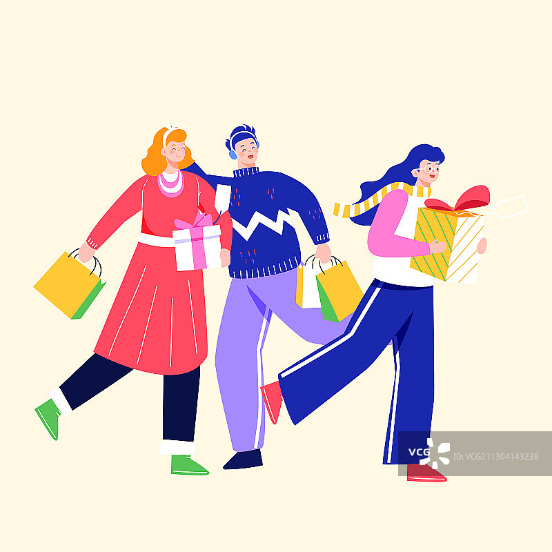 卡通双十一双十二购物节狂欢节年终大促送礼消费网购商城矢量插画图片素材