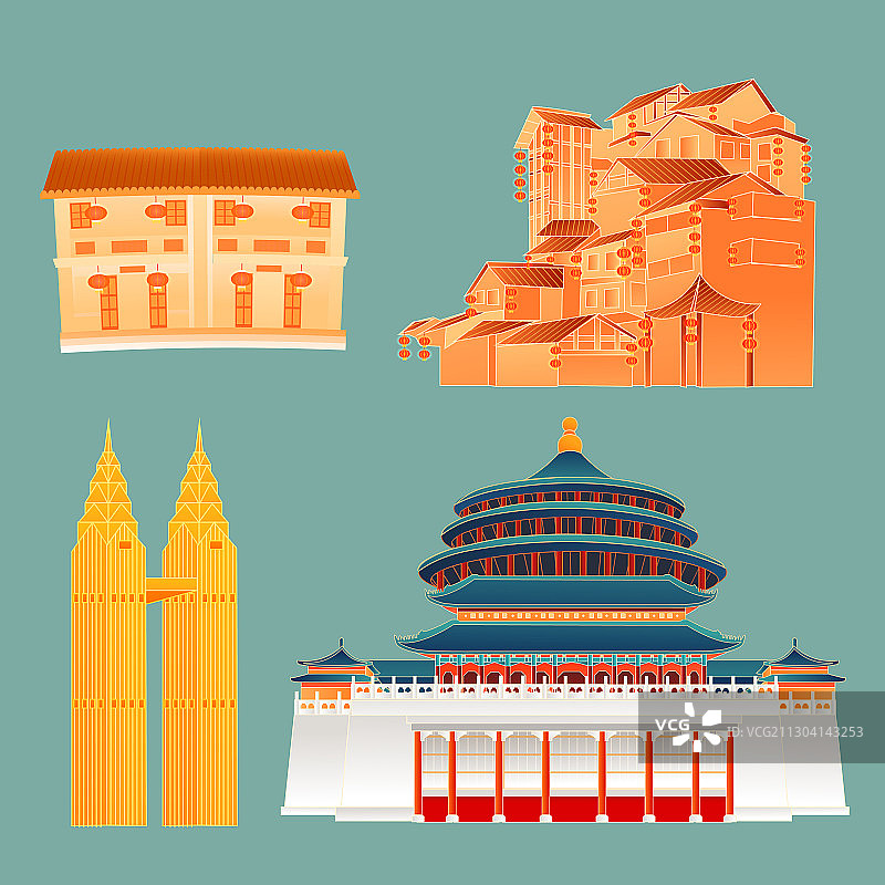 卡通中国重庆城市建筑风景旅游地标出游旅行中国风矢量插画图片素材