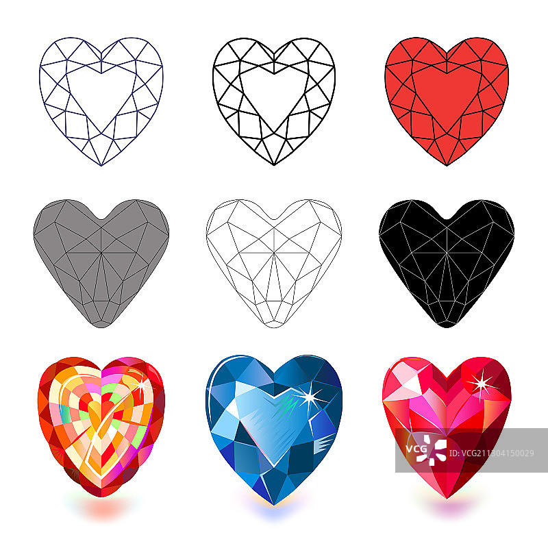 白色背景上的心形切割宝石图片素材