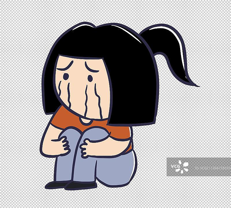 元素：抱腿哭泣的女孩图片素材