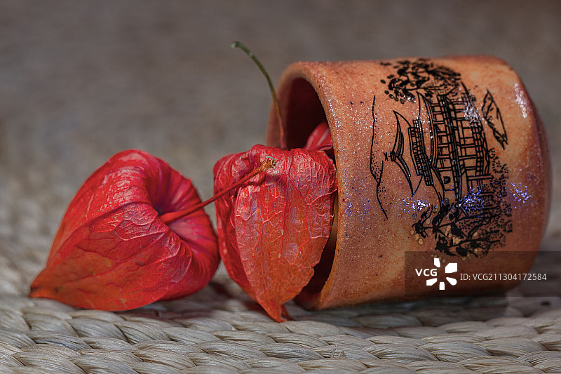 红菇娘和酒杯图片素材