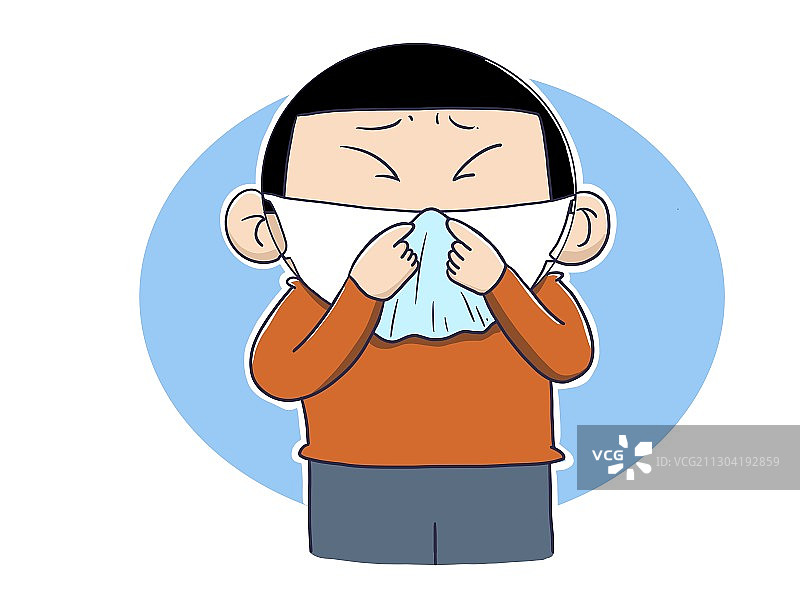 插画：拿手绢捂口鼻图片素材