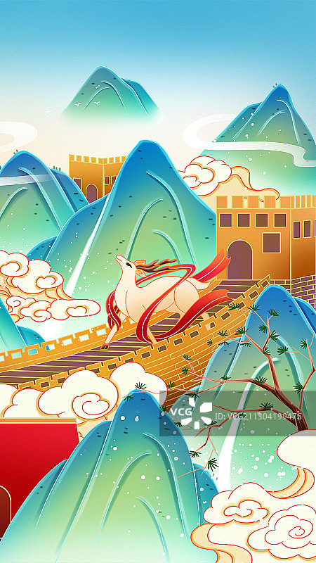 北京城市中国风建筑插画图片素材