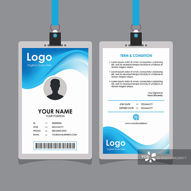 抽象时尚蓝色波浪ID卡设计图片素材