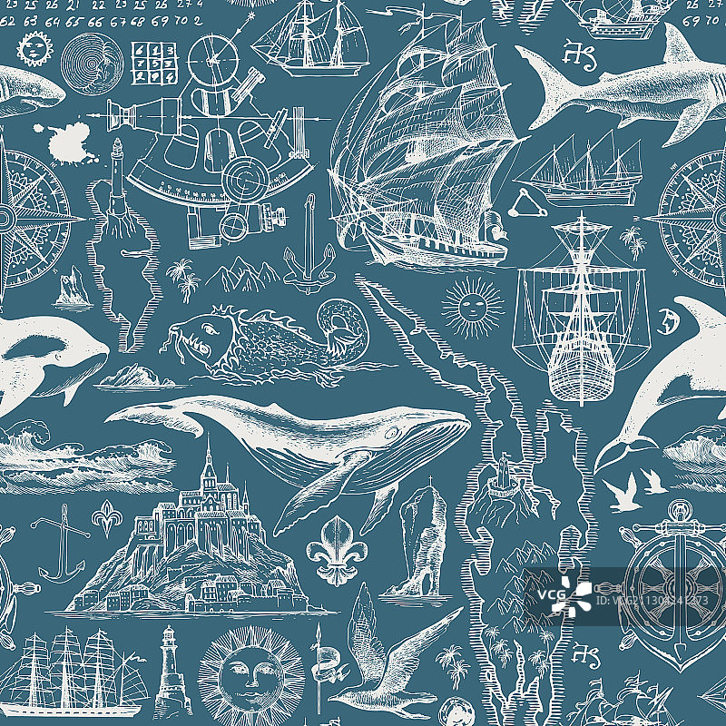 旅行主题复古无缝图案图片素材