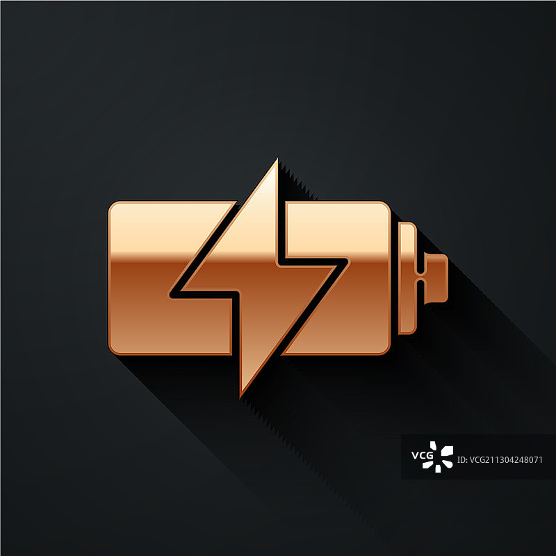 黑色背景上孤立的金色电池图标图片素材