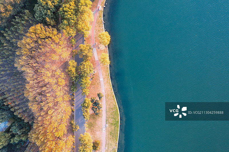 沈阳丁香湖秋季航拍风光图片素材