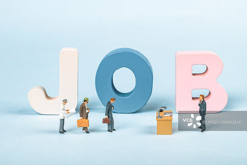 求职者排队进行面试字母JOB面试求职应聘图片素材