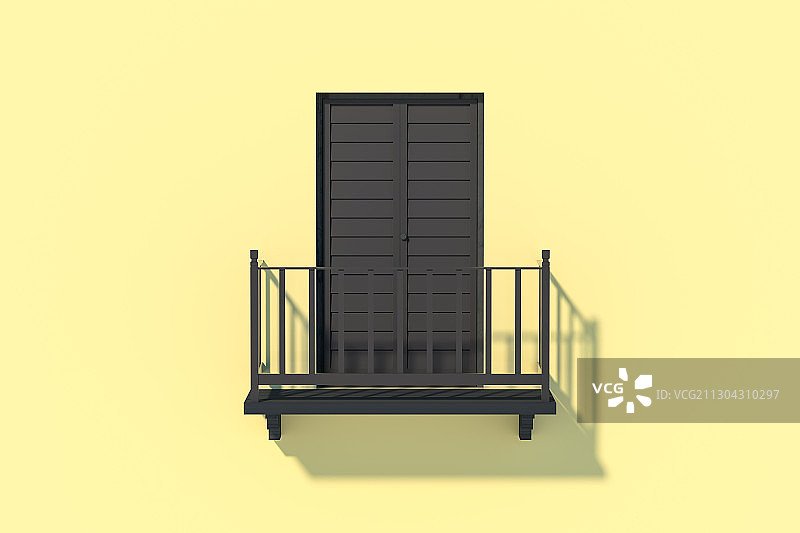 墙上的阳台与门 3D渲染图片素材