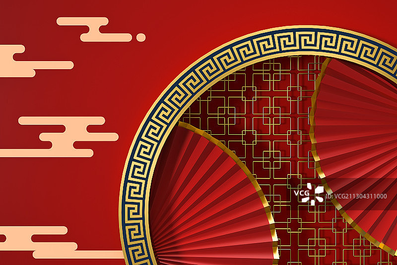 中国风折扇背景 3D渲染图片素材