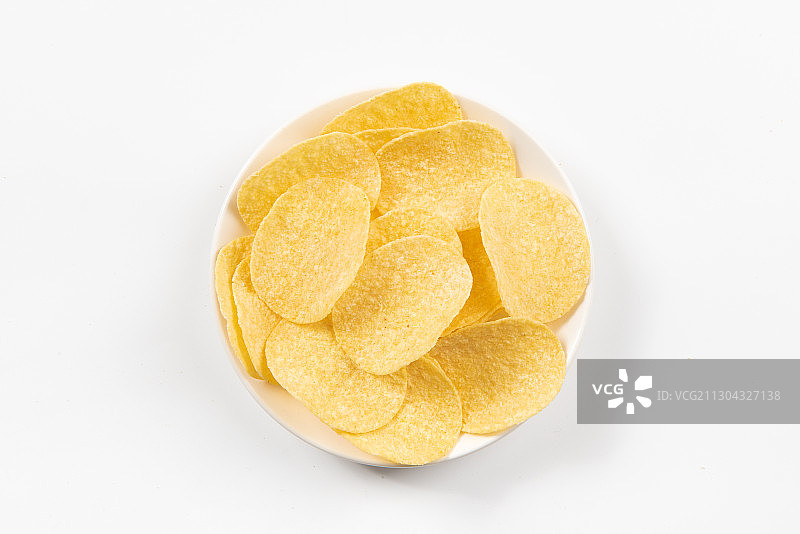 香脆薯片特写，白色背景素材图片素材