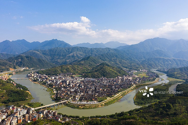 鸟瞰嵩口古镇图片素材