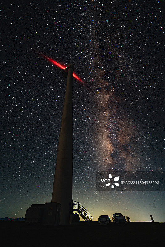 夜空下的银河与风车图片素材