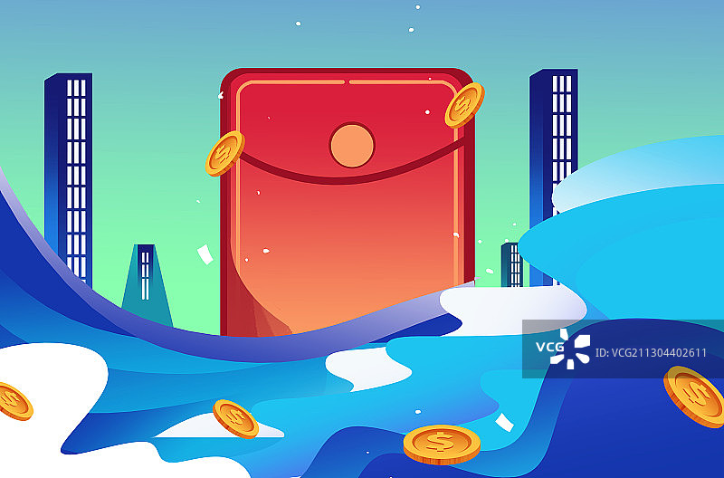 卡通手绘购物节活动红包促销插画图片素材